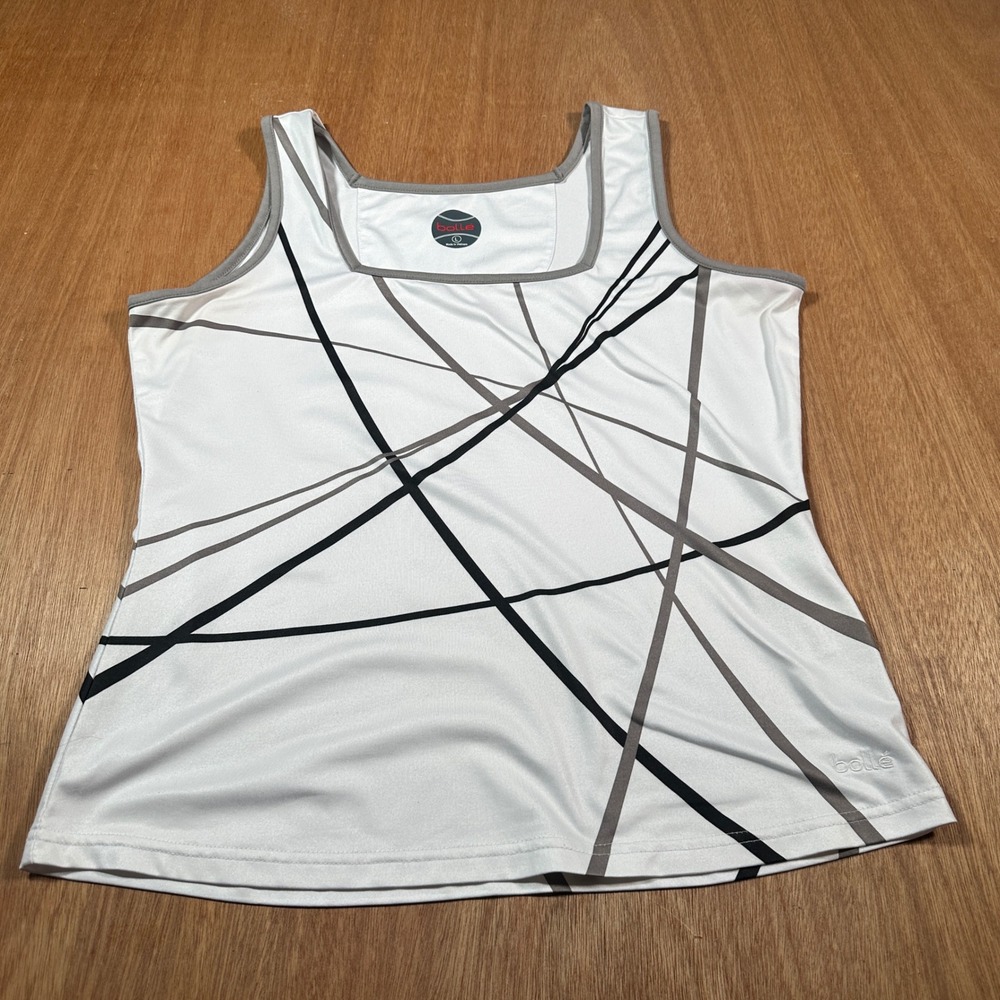 Bolle Tank Top Women Large White Geometric Tennis Activewear Sleeveless 8720-17